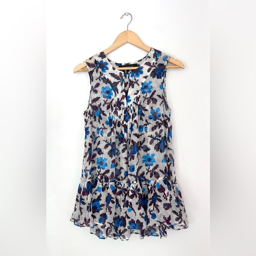 Thakoon silk Floral Sleeveless Blouse with Accents ruffle print pattern